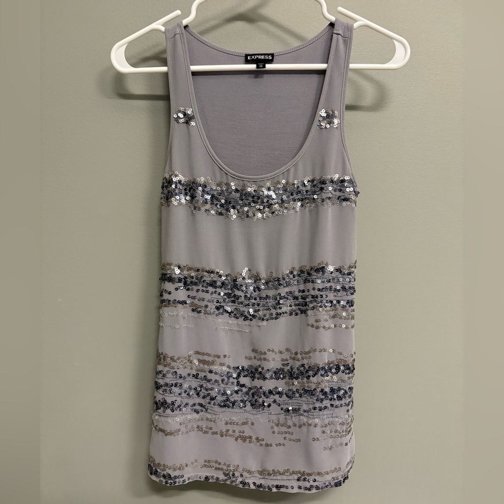 Gray Express striped sequin scoop neck tank top - size x-small